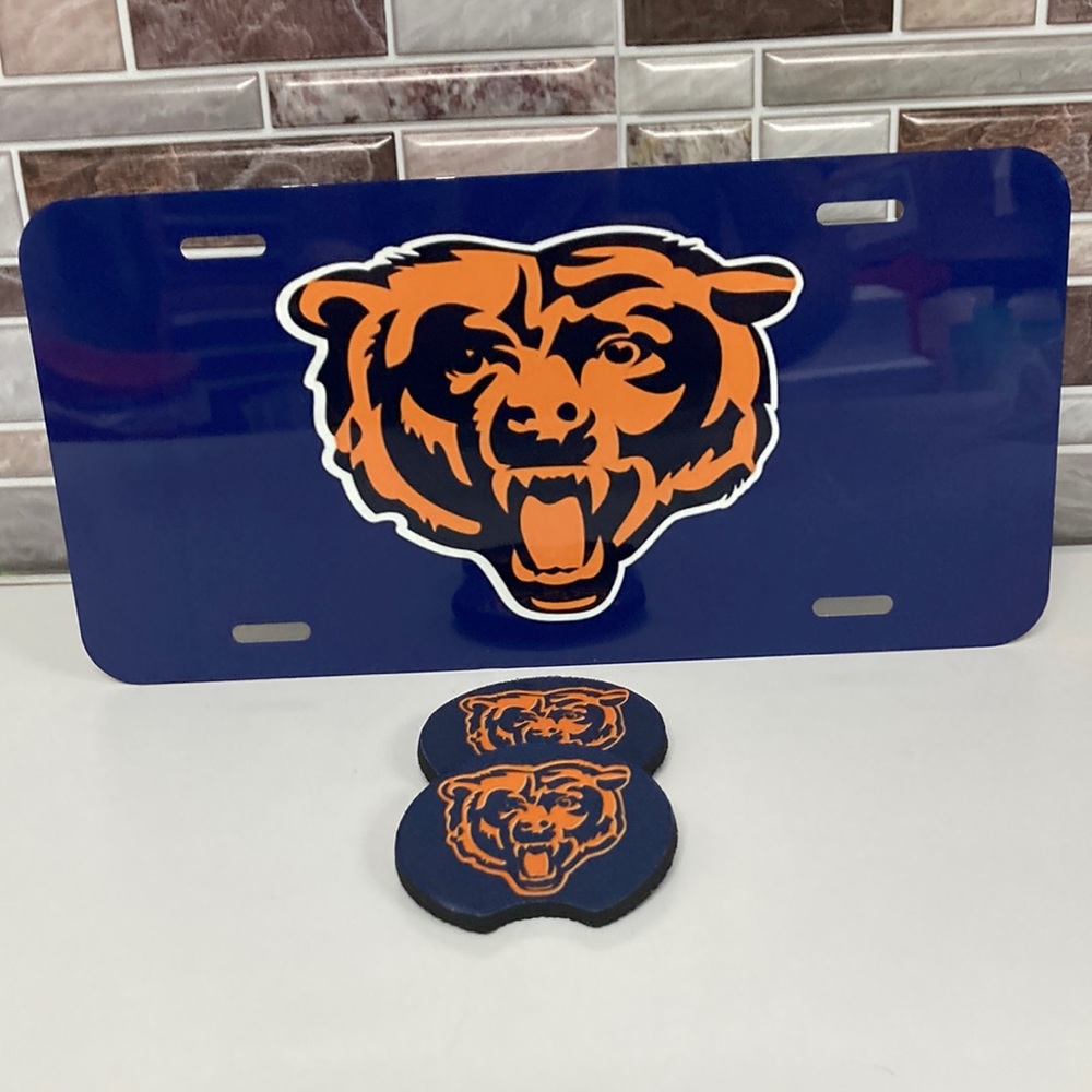 Chicago Bears License Plate With Cup Holder Inserts